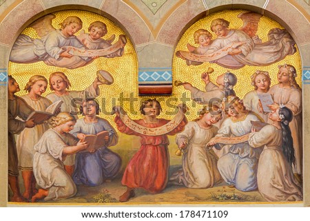 VIENNA, AUSTRIA - FEBRUARY 17, 2014: Choir of little angels in the heaven by Josef Kastner from 1906 - 1911 in Carmelites church in Dobling.