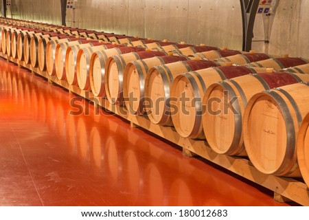 TRNAVA, SLOVAKIA - MARCH 3, 2014: Indoor of modern wine cellar of great Slovak producer \