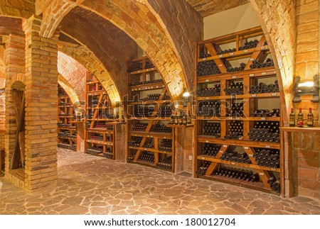 TRNAVA, SLOVAKIA - MARCH 3, 2014: Indoor of wine cellar of great Slovak producer \