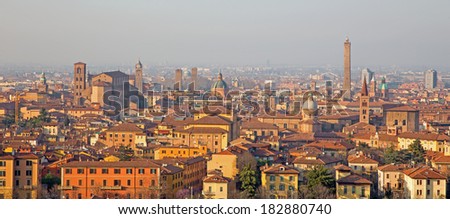 Bologna - Outlook to Bologna old town from church San Michele in Bosco in evening light