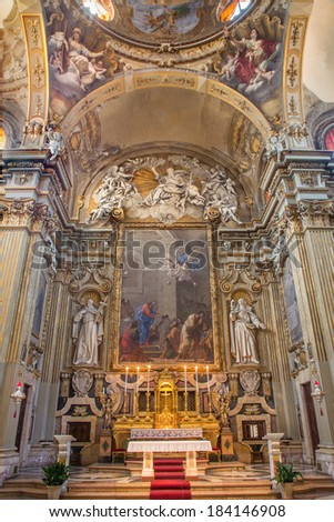 BOLOGNA, ITALY - MARCH 17, 2014: Presbytery and main altar of baroque church Chiesa Corpus Christi.