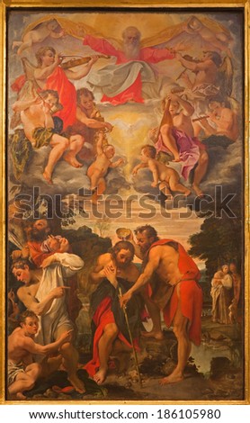 BOLOGNA, ITALY - MARCH 16, 2014: Baptism of Christ scene by Annibale Carracci (1560-1609) in Chiesa di San Gregorio e San Siro.