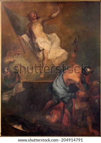 BRUGES, BELGIUM - JUNE 12, 2014: The Resurrection of Christ by L. Dedeyster (1694)  in st. Jacobs church (Jakobskerk).