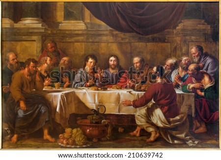 BRUSSELS, BELGIUM - JUNE 15, 2014: The Last supper of Christ by Guillaume Herreyns (1743 - 1827) in st. Nicholas church