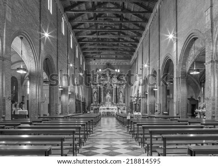 PADUA, ITALY - SEPTEMBER 8, 2014: The nave of church San Benedetto vecchio (Saint Benedict).