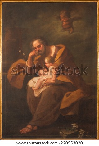 BOLOGNA, ITALY - MARCH 15, 2014: The painting of st. Joseph in baroque church Santa Maria della Vita by unknown painter.