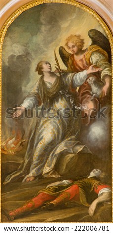 PADUA, ITALY - SEPTEMBER 10, 2014: The painting of The Glory of Saint Agnese from 16. cent. in church of st. Nicholas by unknown painter.