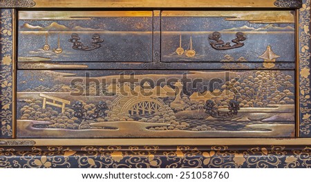 SAINT ANTON, SLOVAKIA - FEBRUARY 26, 2014: Detial from furniture in the Chinese saloon from 19. cent. in palace Saint Anton.