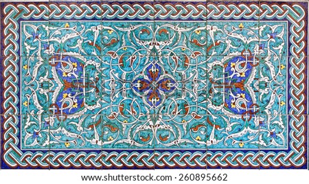 JERUSALEM, ISRAEL - MARCH 5, 2015: The tiled decoration in vestibule of St. James Armenian cathedral from end of 19. cent.