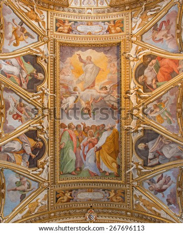 ROME, ITALY - MARCH 26, 2015: The fresco of Ascension of the Lord and Four Evangelists in the ceiling of church Chiesa di Santa Maria ai Monti by Ilario Casolani from 16. cent.
