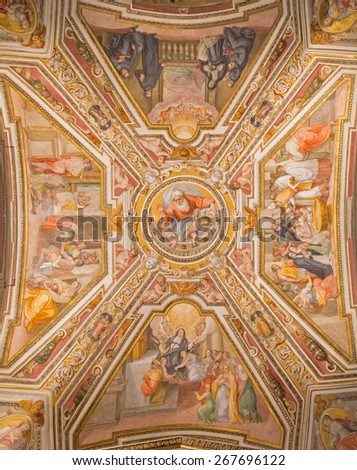 ROME, ITALY - MARCH 27, 2015: The ceiling fresco by G. B. Ricci (1585) in church Chiesa di San Agostino (Augustine) and chapel of st. Monica.