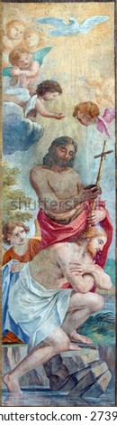 ROME, ITALY - MARCH 26, 2015: The fresco of The Baptism of Christ by Giacinto Gimignani (1606 - 1681) in church Chiesa di Santa Maria ai Monti.