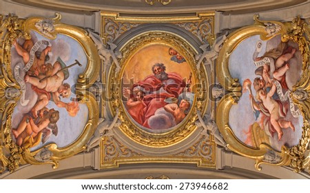 ROME, ITALY - MARCH 26, 2015: The ceilng fresco The Father of Eternity by Giacinto Calendrucci (1693)  in side chapel of church Chiesa di Santa Maria in Transpontina and chapel of st. Elijah prophet.