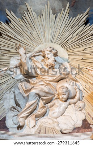 ROME, ITALY - MARCH 26, 2015: The marble sculpture of God the Father in Thomas of Villanova  side chapel by Melchiorre Caffa (1635 - 1667) in church in Basilica di Sant Agostino (Augustine).