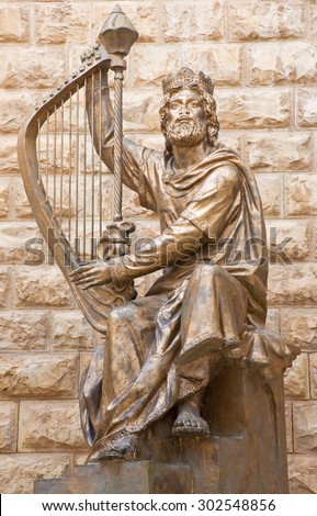 JERUSALEM, ISRAEL - MARCH 4, 2015: The King David sculpture dedicated to the Israeli sculpture David Palombo (1920 - 1966) befort the King Davidâ??s tomb, which is on Mount Zion.