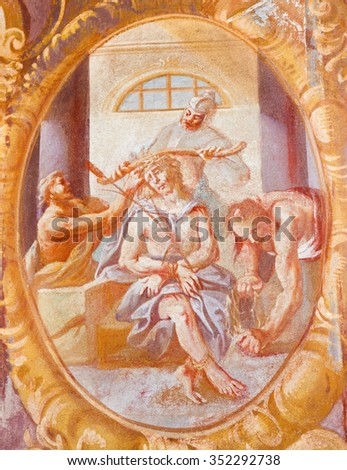 BANSKA STIAVNICA, SLOVAKIA - FEBRUARY 20, 2015: The Crowning with Thorns fresco in the middle church of baroque calvary by Anton Schmidt from years 1745.