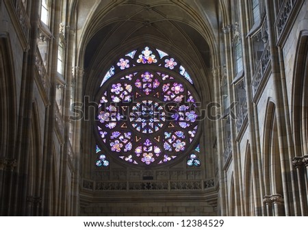 interior of st. vitus gothic cathedral in prague - rosette