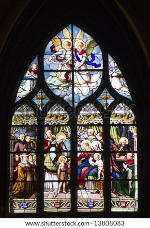 window-pane from gothic church in Paris - st. severin church