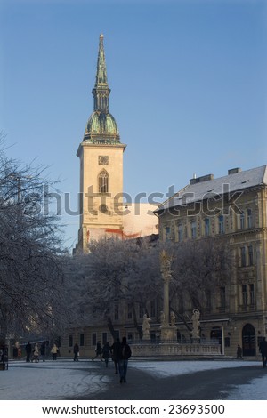 Bratislava - Martins cathedral in winter and light of sunrise