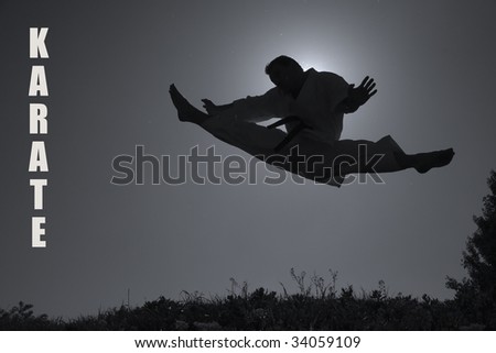 kick of world master in karate - silhouette