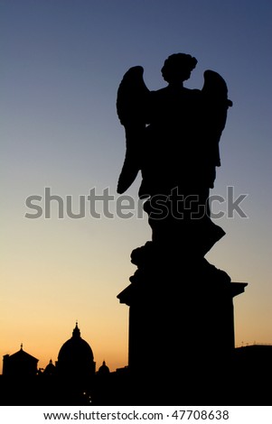 Rome - angel silhouette from angels bridge - evening