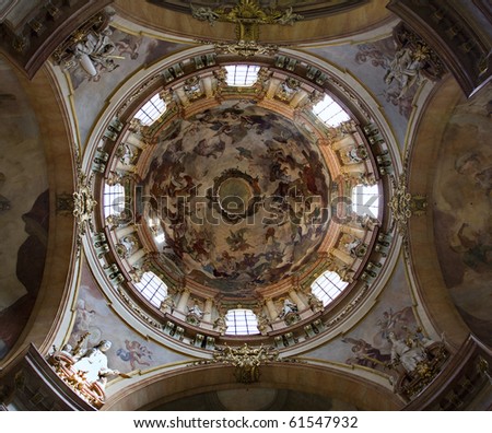 Prague - cupola of st. Nicholas church - scene of The celebration of saint Nicholas by F. X. Palko