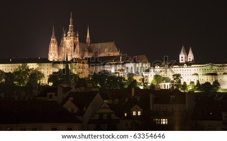 Prague in night - castle and st. Vitus cathedral