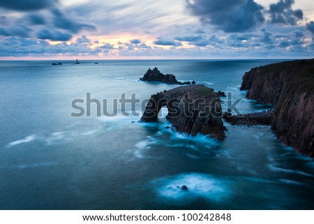 Stormy sunset at Lands End Cornwall England UK