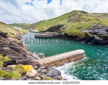The harbour entrance and dramatic scenery at Boscastle Cornwall England UK