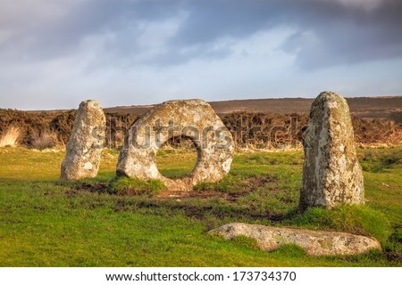 The Men-an-Tol is thought to date to either the late Neolithic or early Bronze Age. Located on Penwith Moor Cornwall England these standing stones are steeped in myth and legend.