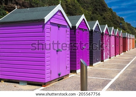 Colourful wooden beach huts at Bournemouth on the South Coast of England UK Europe
