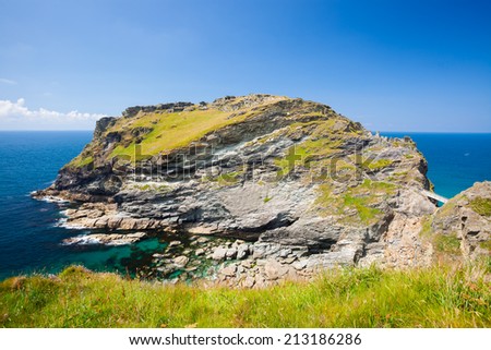 Tintagel Head and Castle Cornwall England often linked with the story of King Arthur