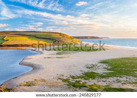 Loe Bar and Loe Pool the largest natural body of fresh water in Cornwall near Porthleven England UK Europe
