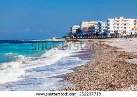 Sunny day on Akti Miaouli Beach at Rhodes Greece Europe