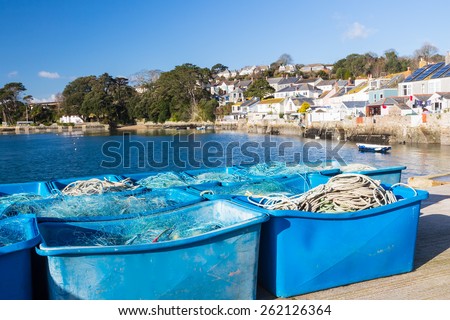 Fishing equipment at coastal village of Flushing on the Penryn River, Part of the Carrick Roads Cornwall England UK Europe