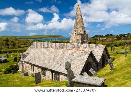 The 12th century St Enodoc Church Trebetherick, resting place of Poet Laureate Sir John Betjeman. Cornwall England