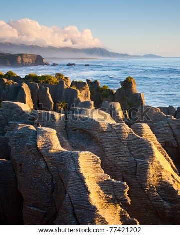 Pancake Rocks at Punakaiki seen from the lookout, West Coast, South Island, New Zealand