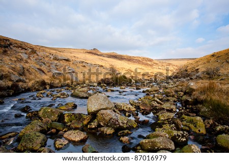 Rugged wild scenery at Tavy Cleave in Dartmoor National Park, Devon England UK