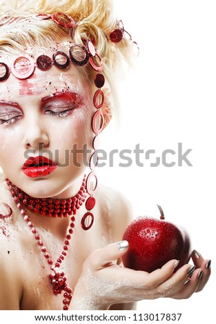 Christmas Winter Fairy woman with red apple