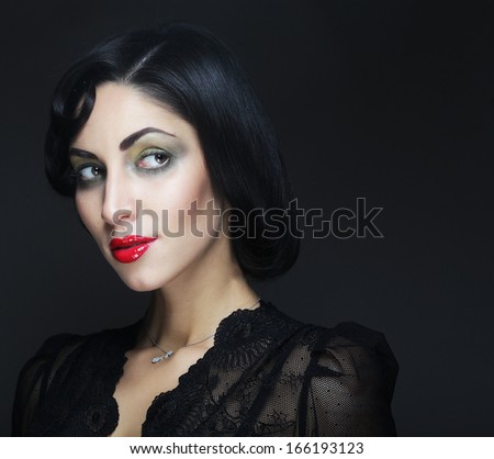 Fashion woman portrait. Vogue Style. Beauty girl with black hair.