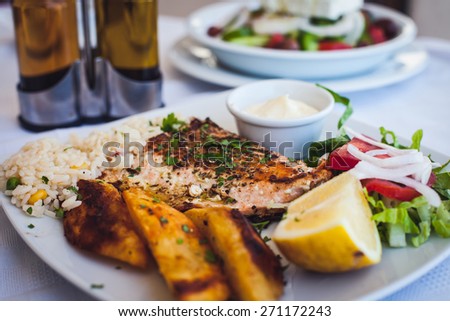 Greece food - Grilled salmon and vegetables