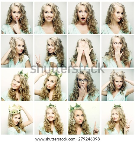 Collage of portraits of a beautiful young blond woman with crown