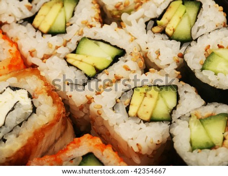 Photo of a Japanese vegetarian sushi roll close up