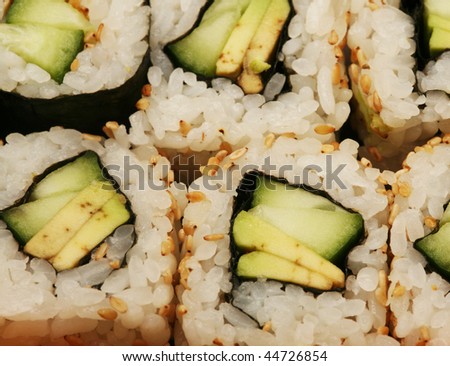 Photo of a Japanese vegetarian sushi roll close up