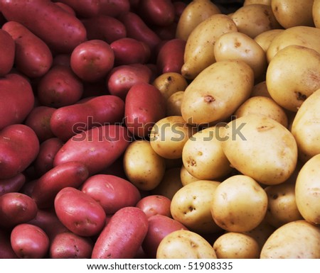 Big bunch of natural potatoes at market