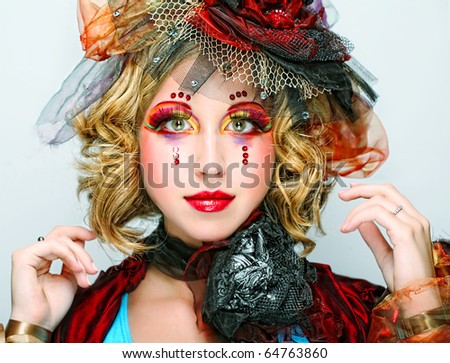 stock photo Beautiful lady with artistic makeupDoll style