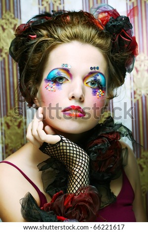 stock photo Beautiful lady with artistic makeupDoll style