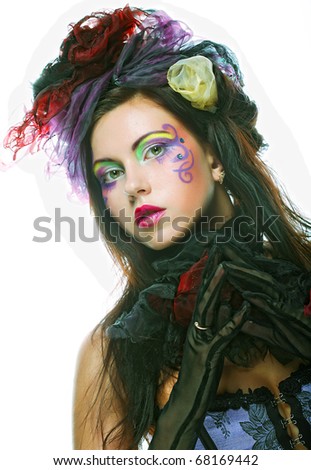 stock photo Beautiful lady with artistic makeupDoll style