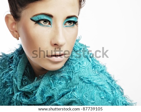 Stock Photo Young Woman With Amazing Hairstyle In Blue Dress