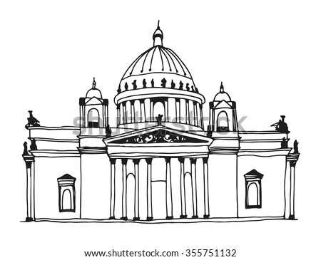Hand drawn Saint Isaac's Cathedral in Saint Petersburg, Russia. Attractions of the world, vector illustration